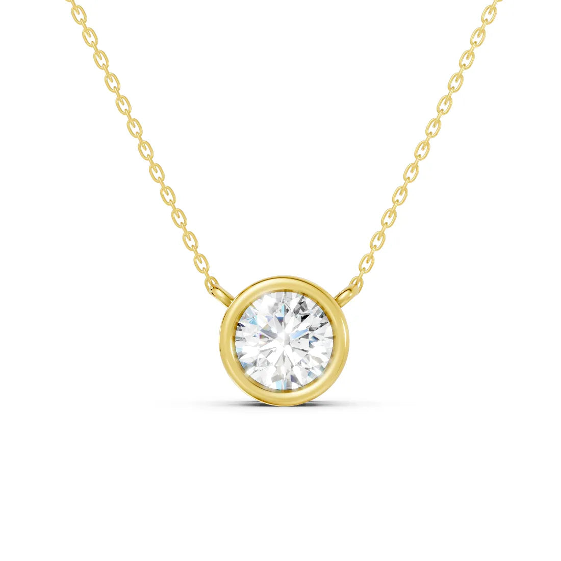 18K Gold Round Cut Diamond Bezel Necklace