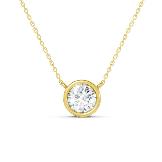 18K Gold Round Cut Diamond Bezel Necklace