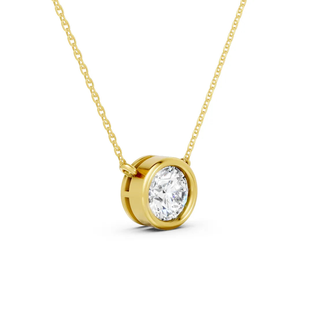 18K Gold Round Cut Diamond Bezel Necklace