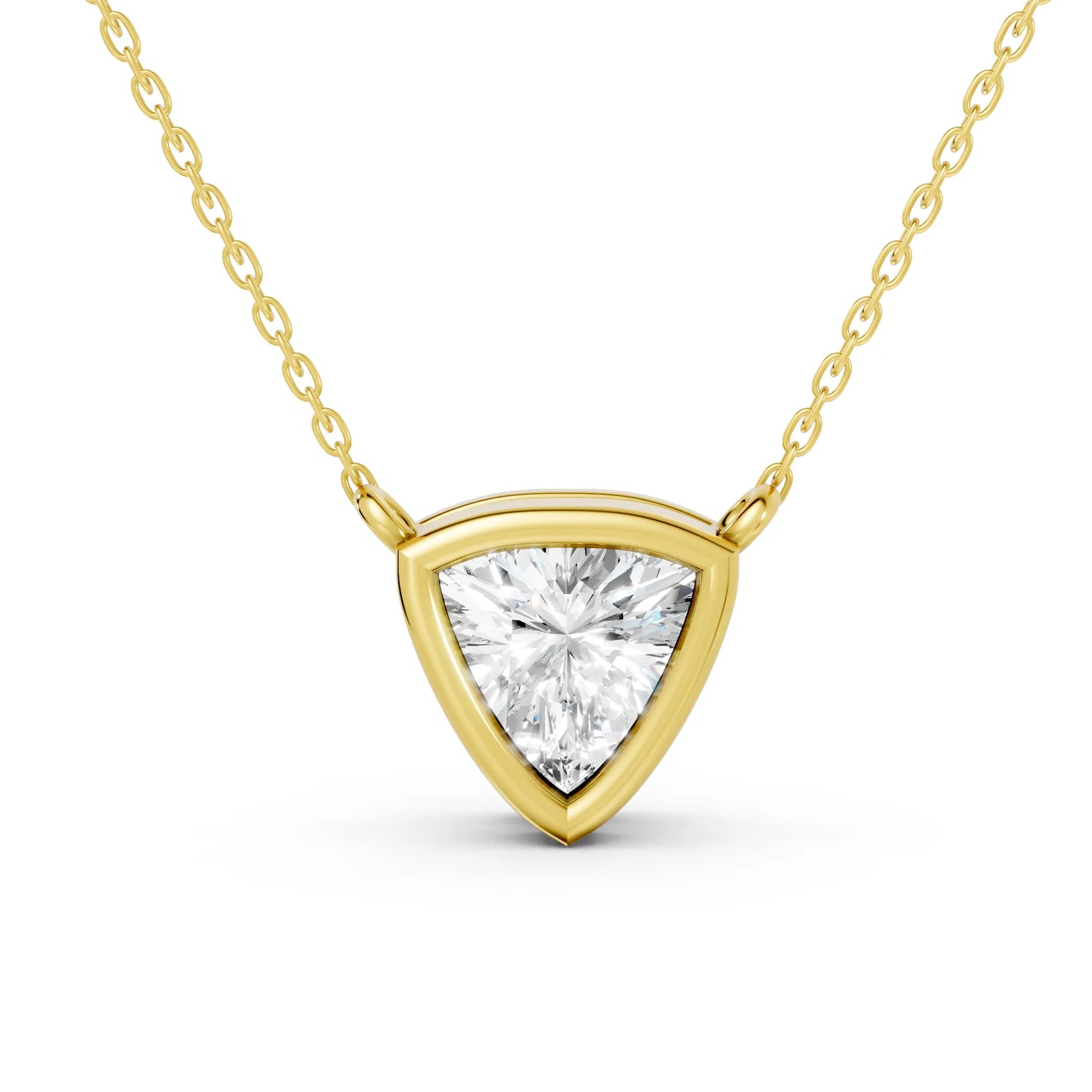 18K Gold Trillion Cut Diamond Bezel Necklace