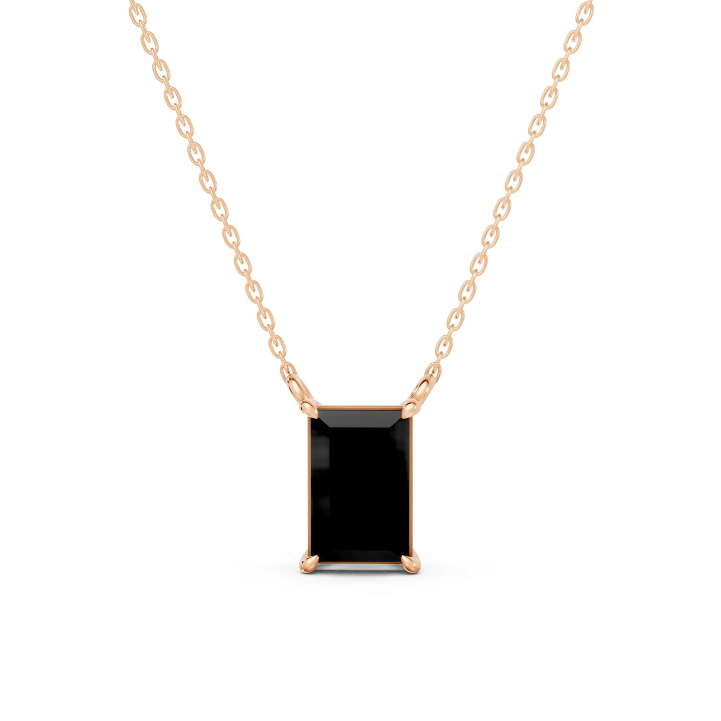 18K Gold Baguette Cut Black Diamond Solitaire Necklace