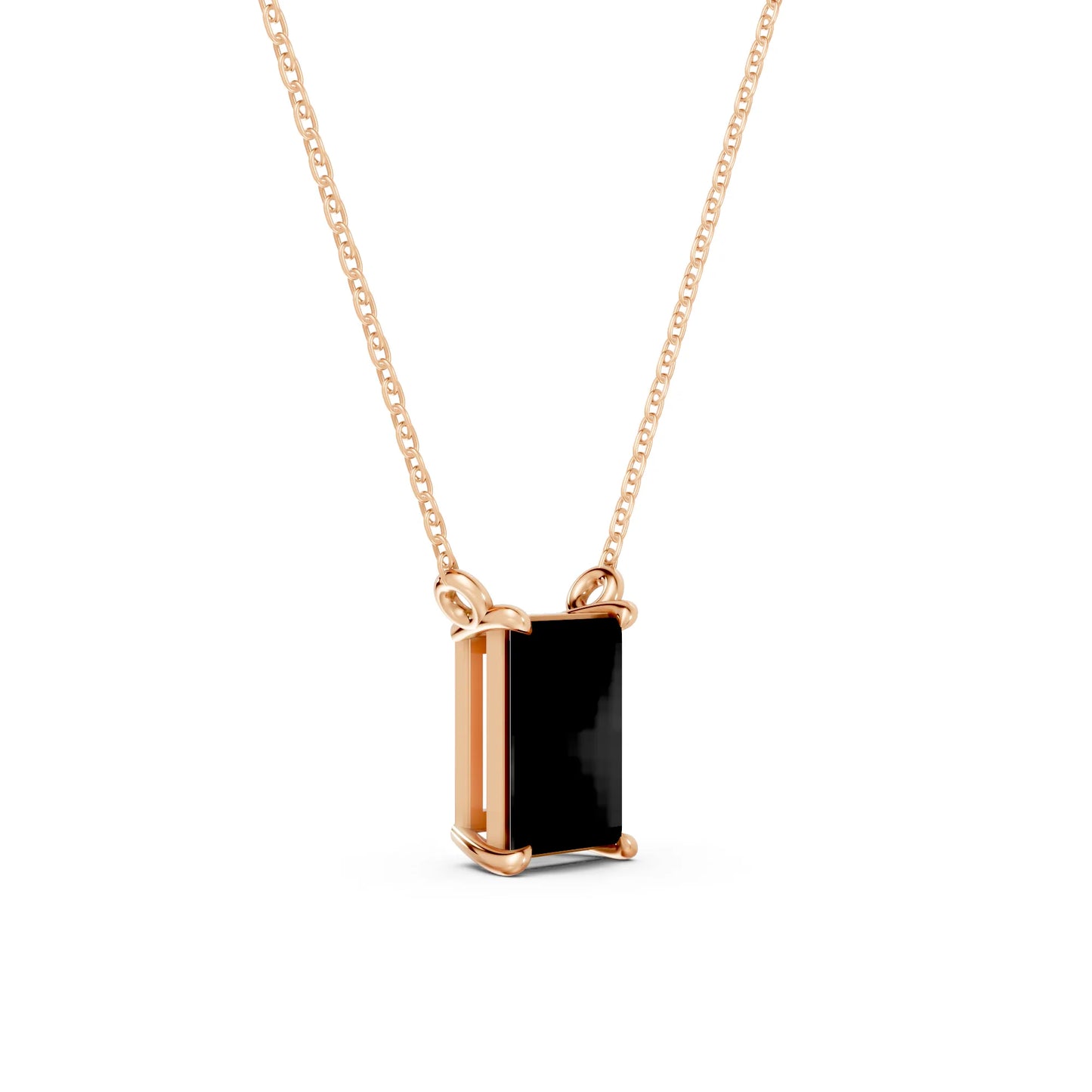 18K Gold Baguette Cut Black Diamond Solitaire Necklace