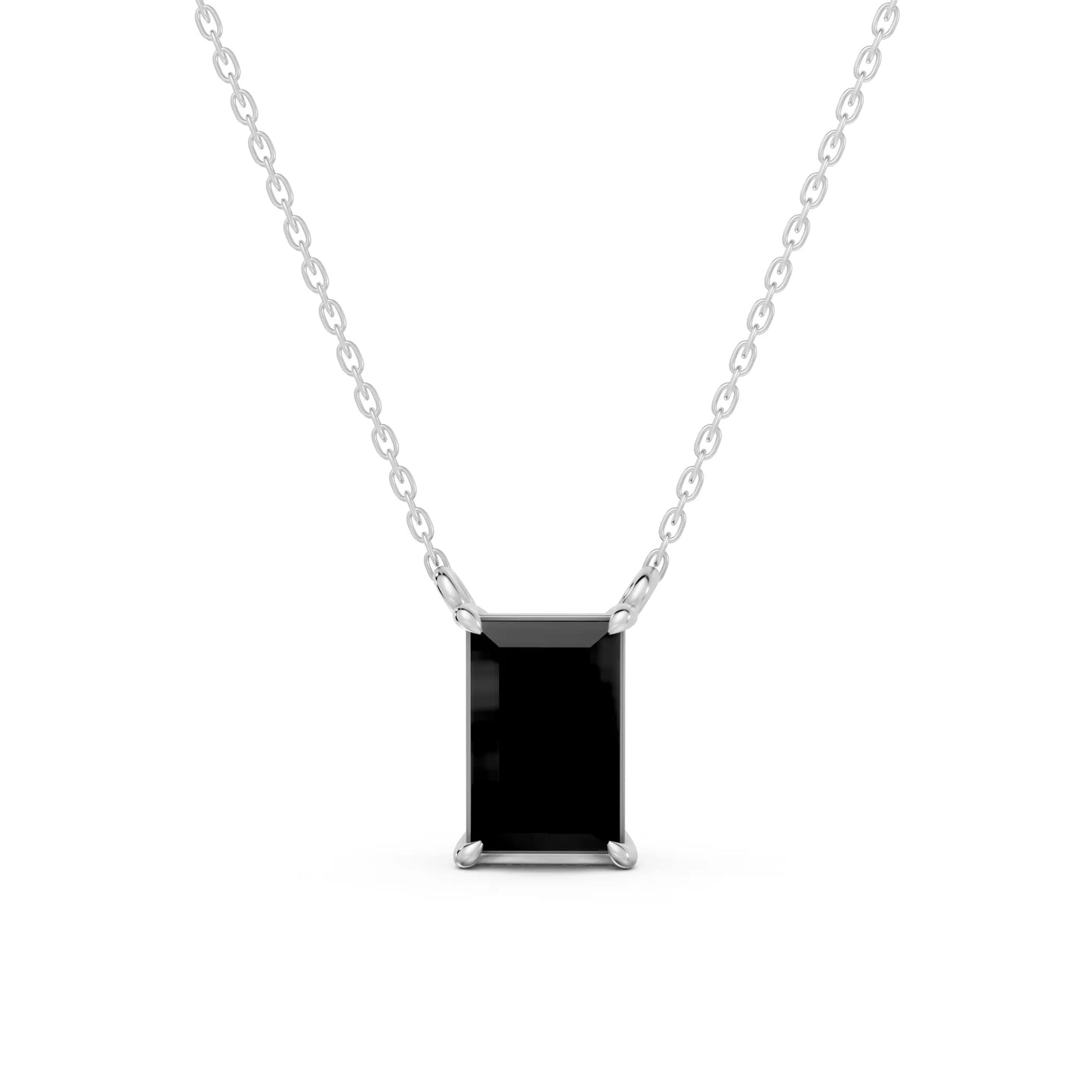 18K Gold Baguette Cut Black Diamond Solitaire Necklace