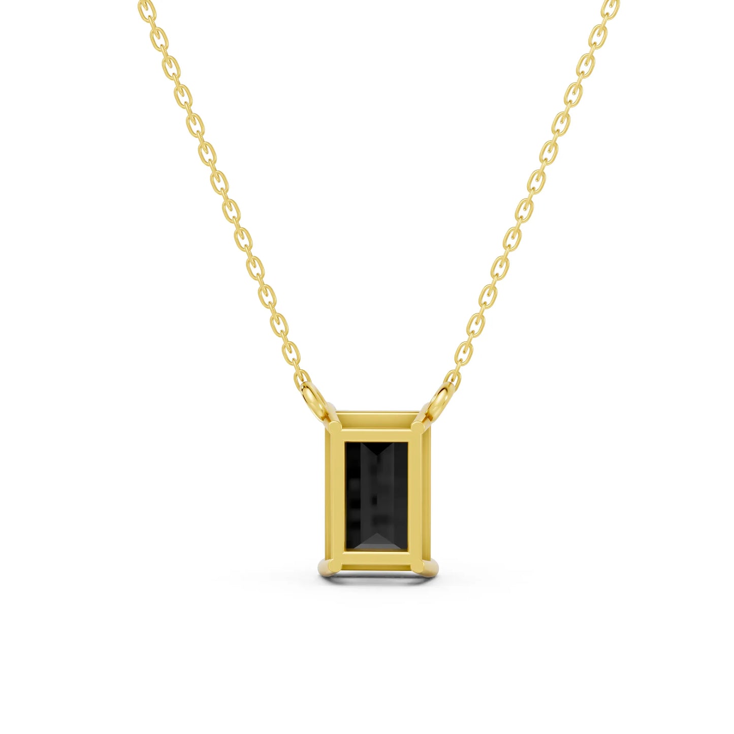 18K Gold Baguette Cut Black Diamond Solitaire Necklace