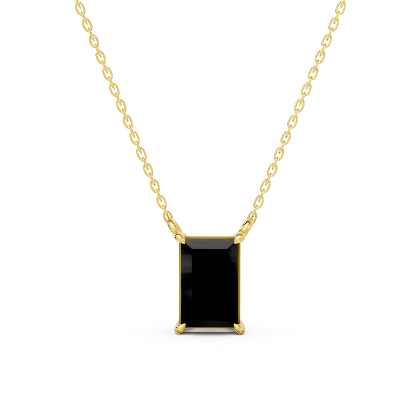 18K Gold Baguette Cut Black Diamond Solitaire Necklace