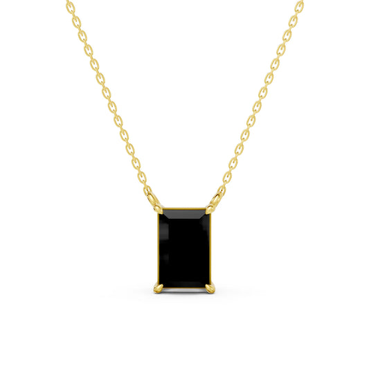 18K Gold Baguette Cut Black Diamond Solitaire Necklace