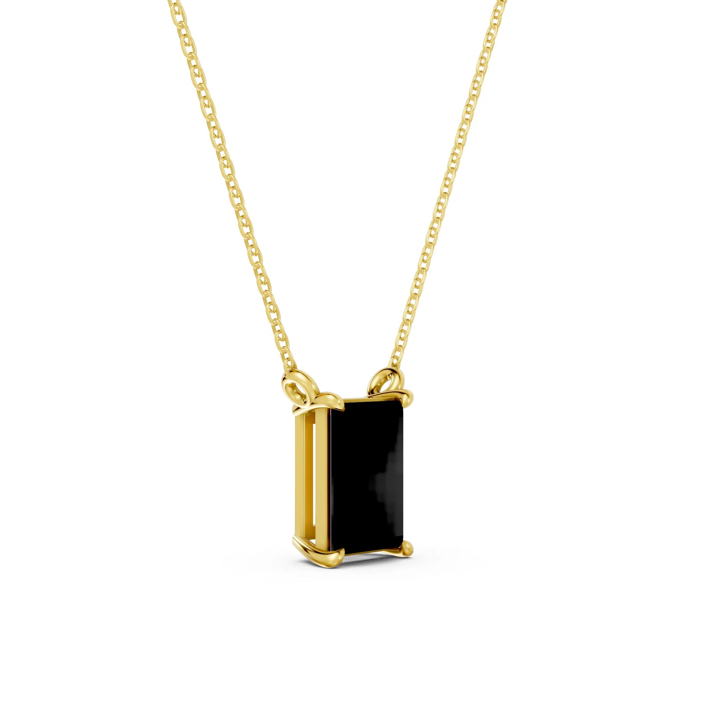 18K Gold Baguette Cut Black Diamond Solitaire Necklace