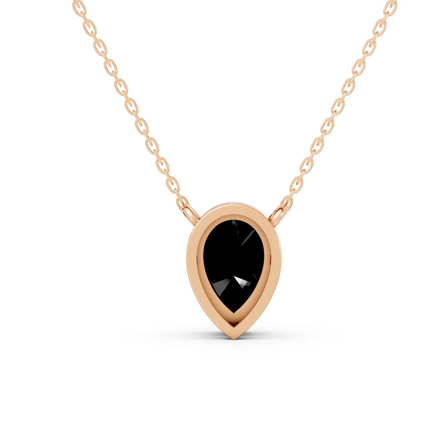 18K Gold Pear Cut Black Diamond Bezel Necklace