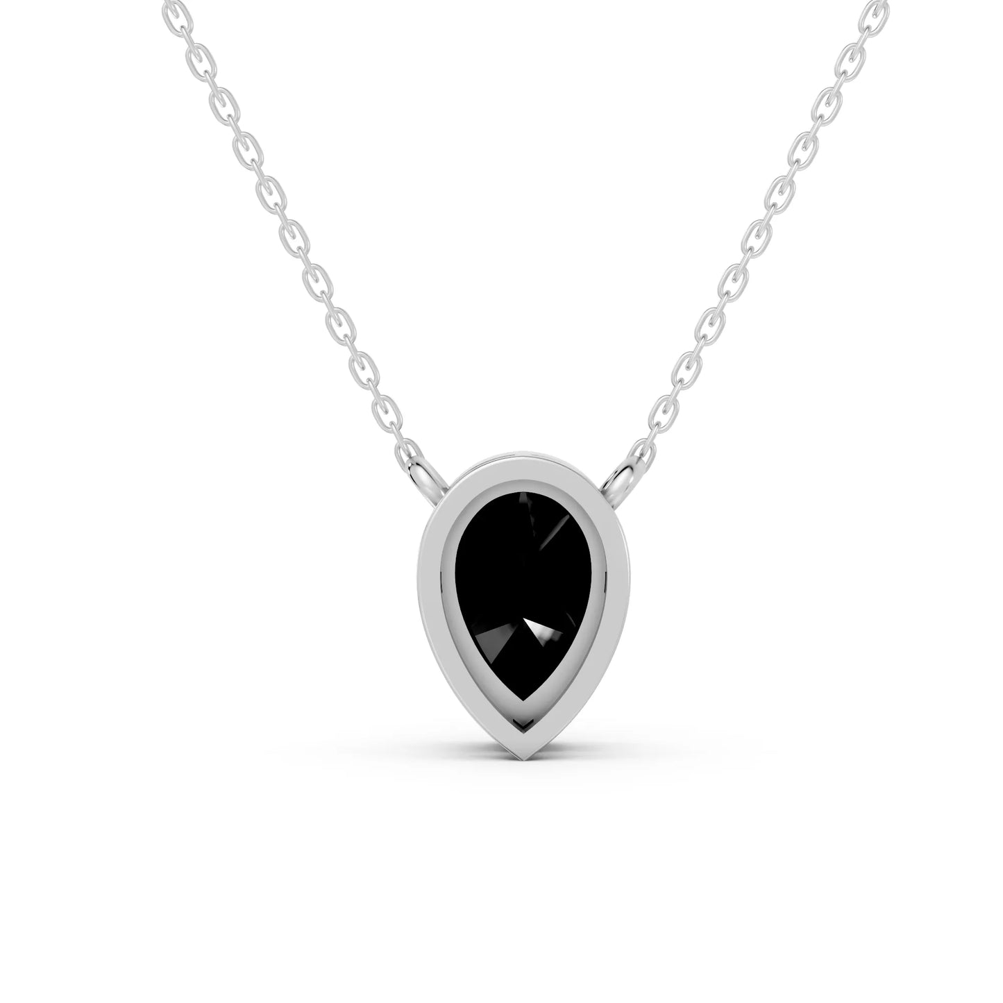 18K Gold Pear Cut Black Diamond Bezel Necklace