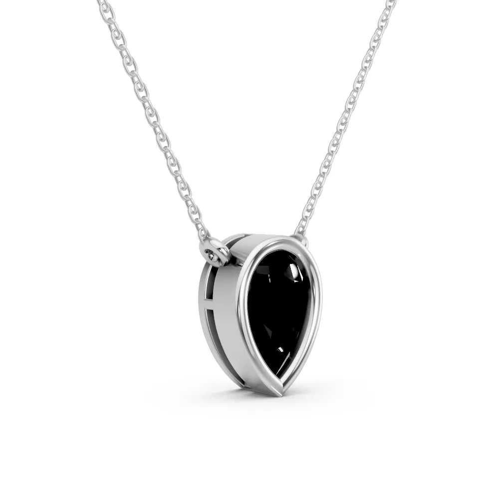 18K Gold Pear Cut Black Diamond Bezel Necklace