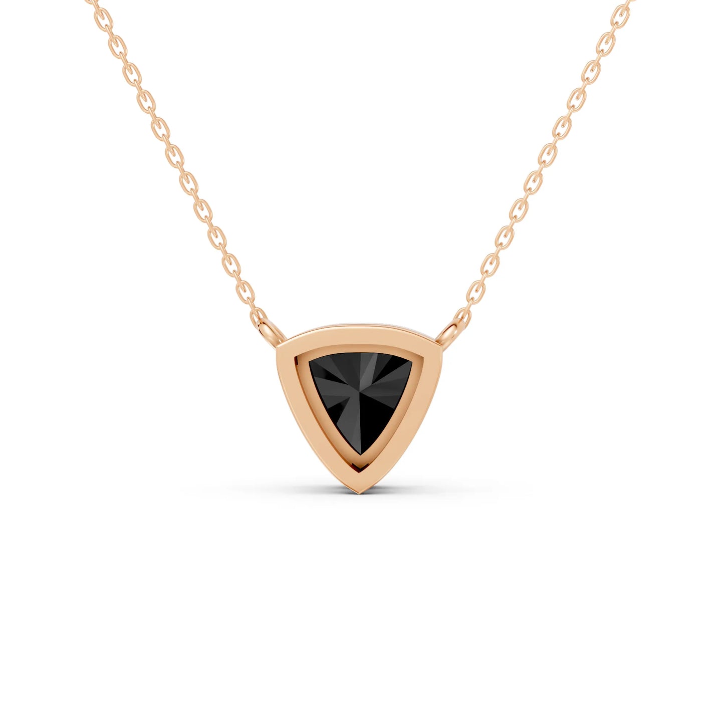 18K Gold Trillion Cut Black Diamond Bezel Necklace