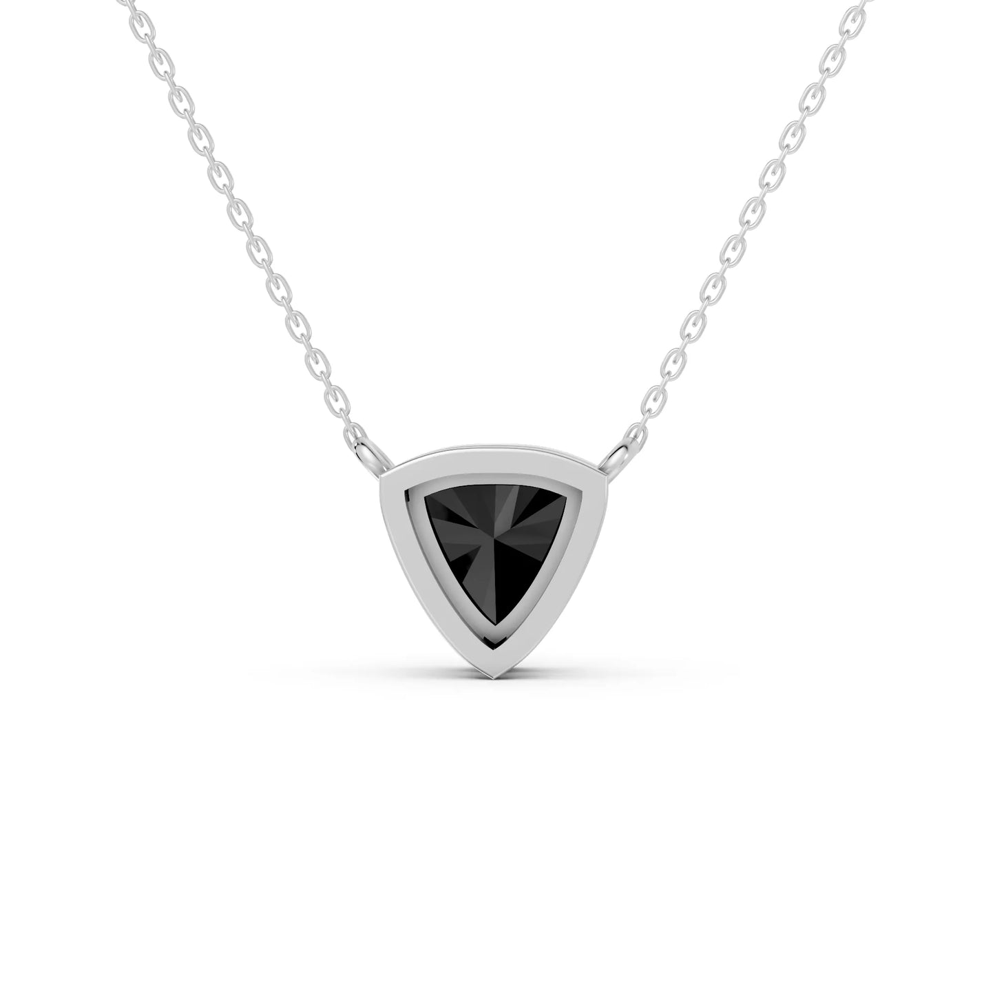 18K Gold Trillion Cut Black Diamond Bezel Necklace
