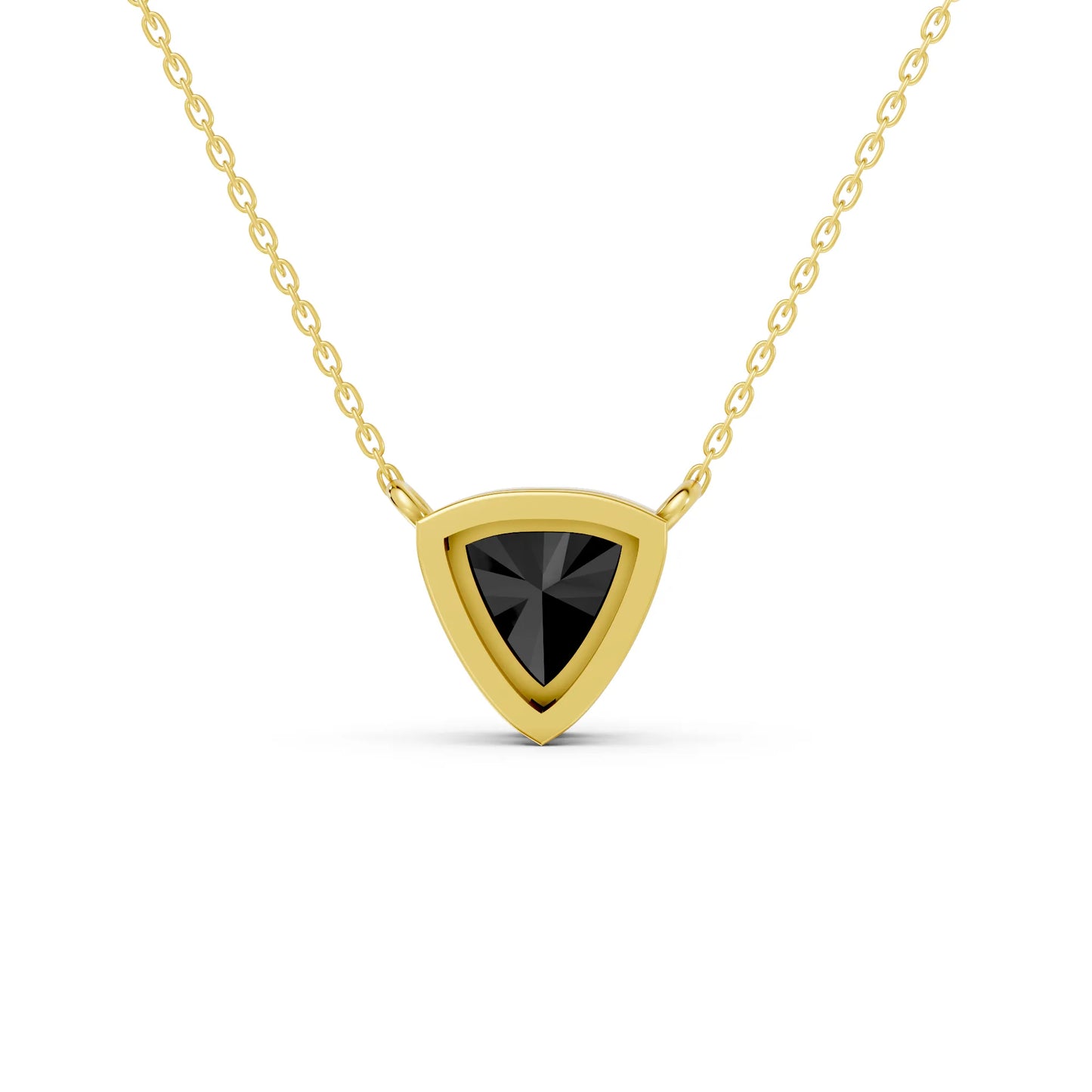 18K Gold Trillion Cut Black Diamond Bezel Necklace