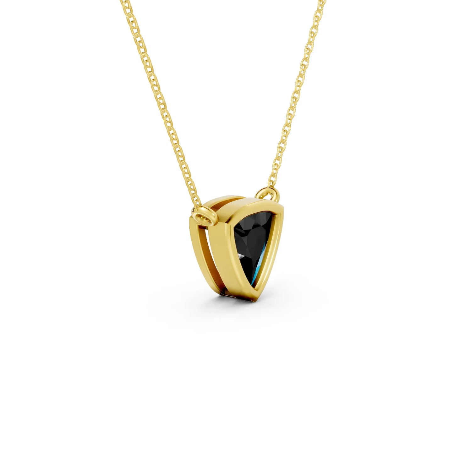 18K Gold Trillion Cut Black Diamond Bezel Necklace