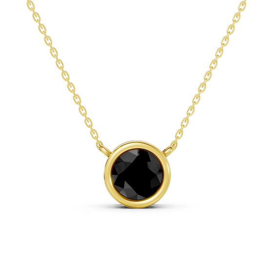 18K Gold Round Cut Black Diamond Bezel Necklace