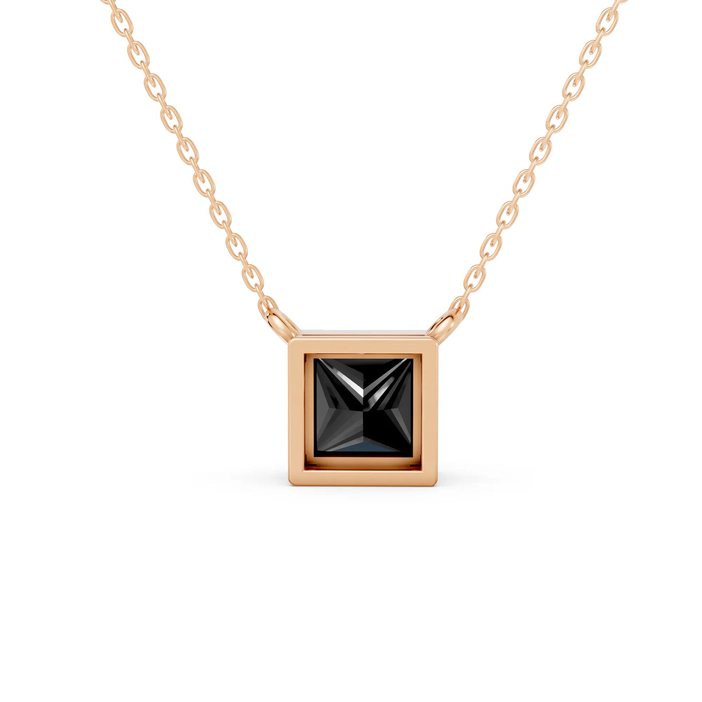18K Gold Princess Cut Black Diamond Bezel Necklace
