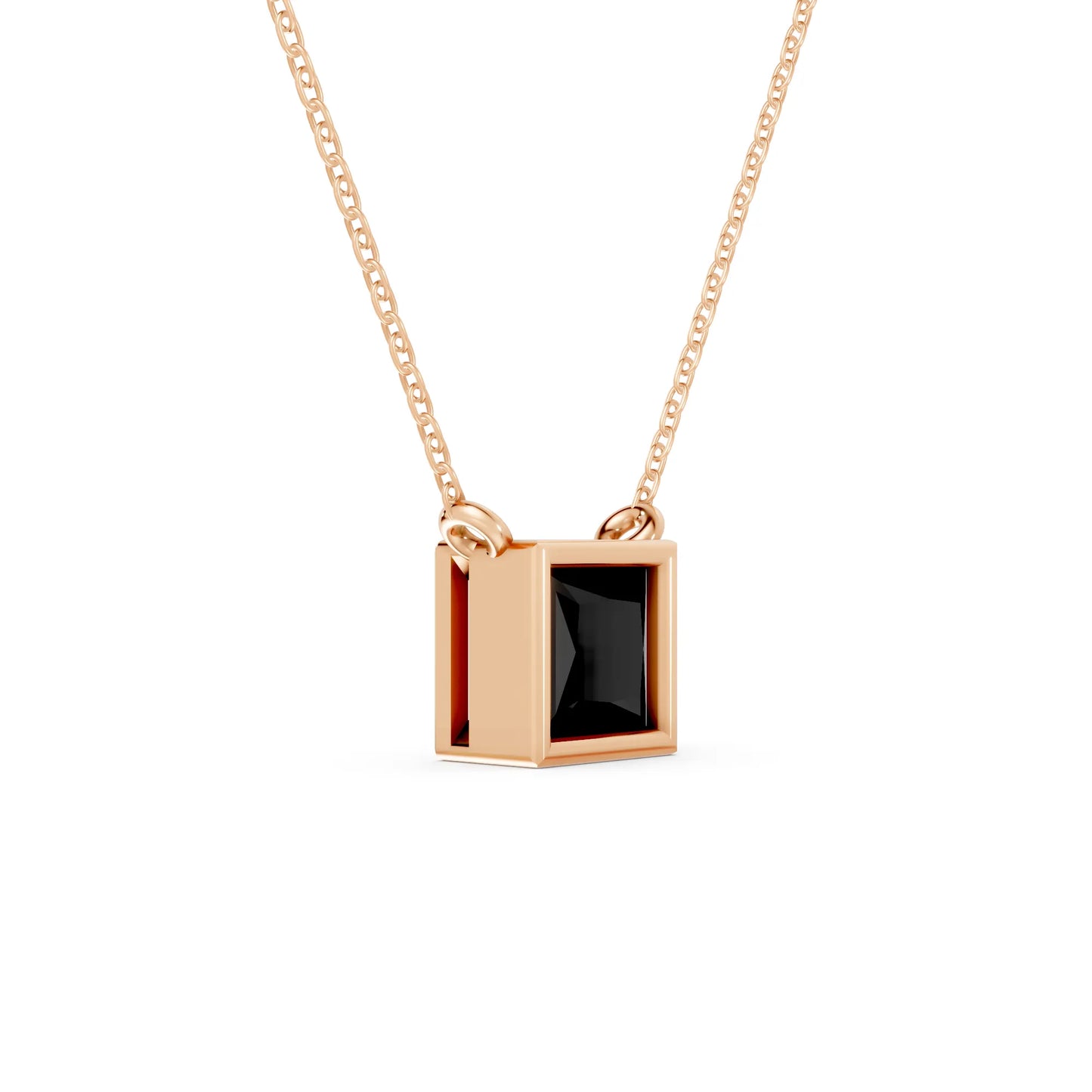 18K Gold Princess Cut Black Diamond Bezel Necklace