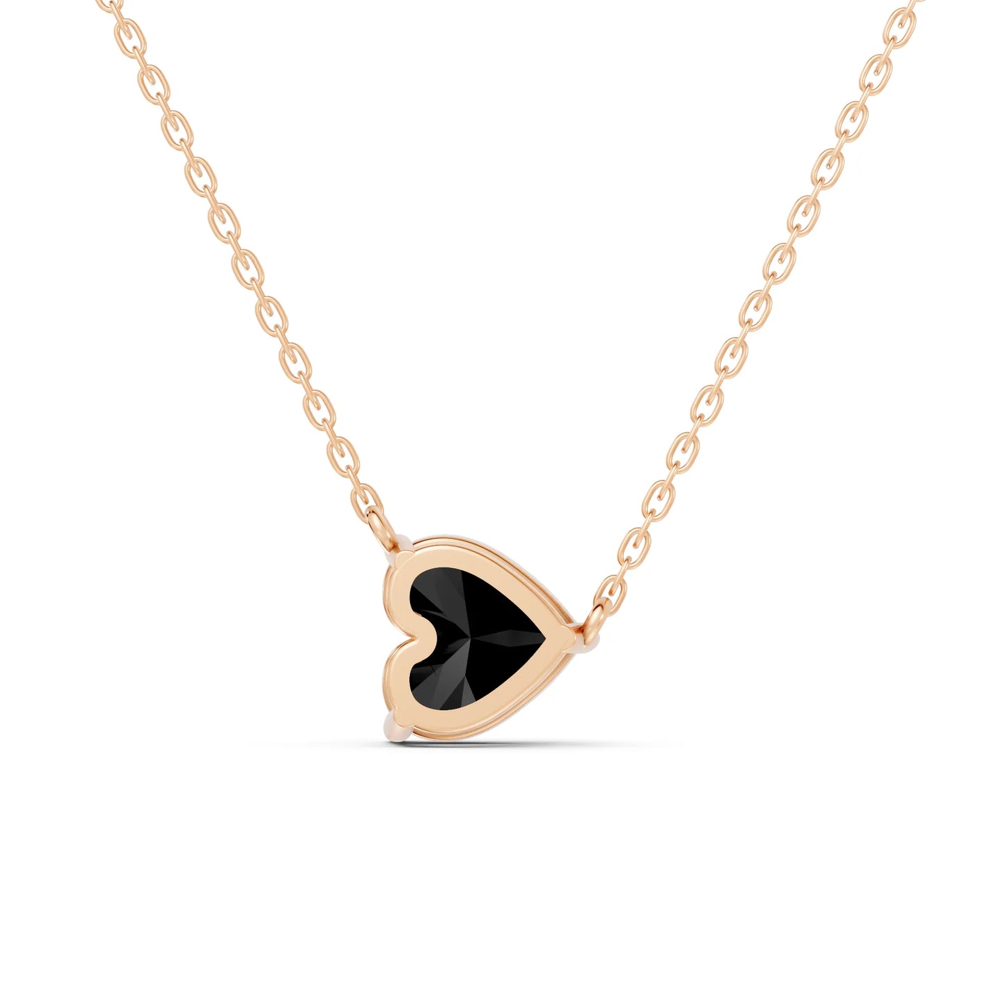 18K Gold Heart Cut Black Diamond East-West Solitaire Necklace
