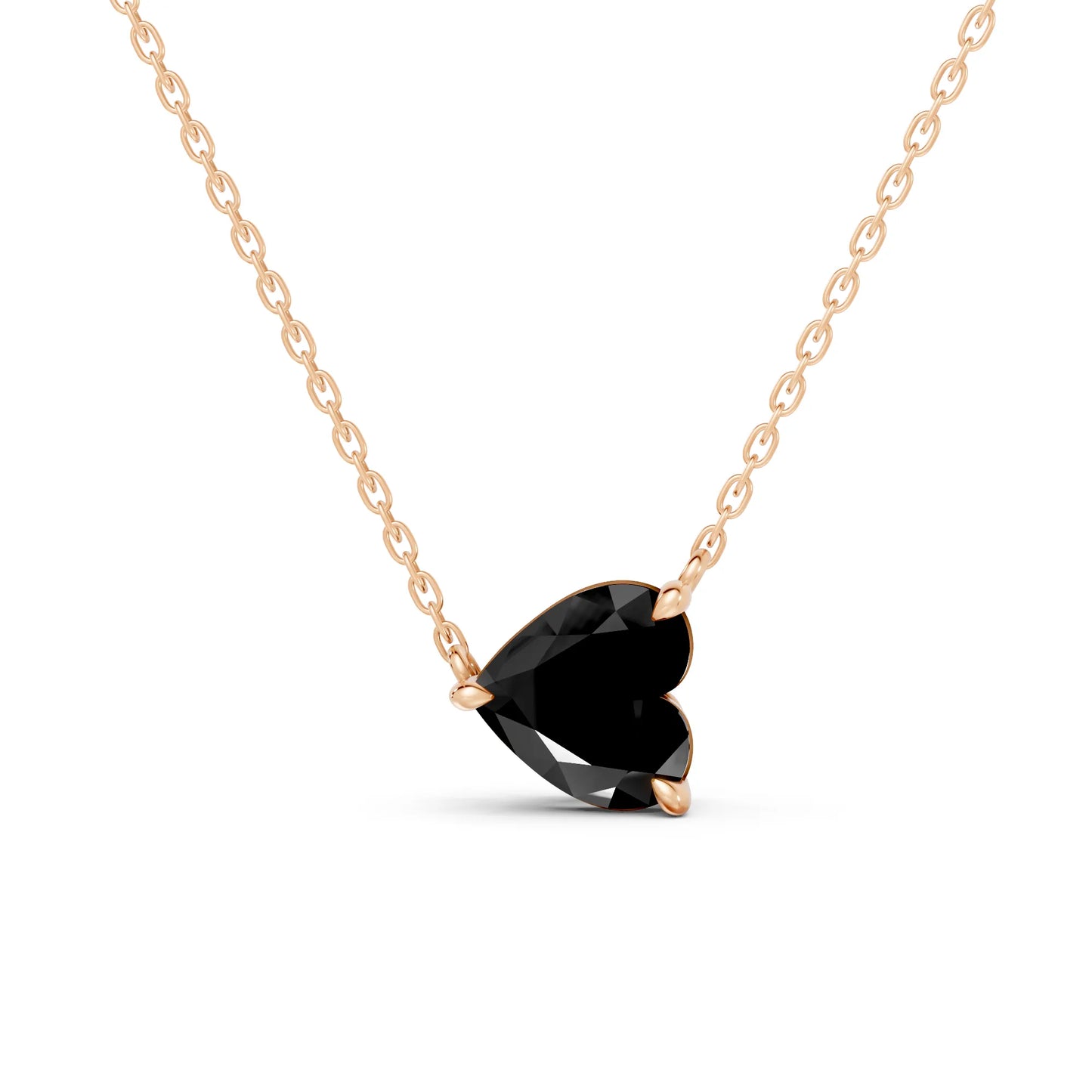 18K Gold Heart Cut Black Diamond East-West Solitaire Necklace