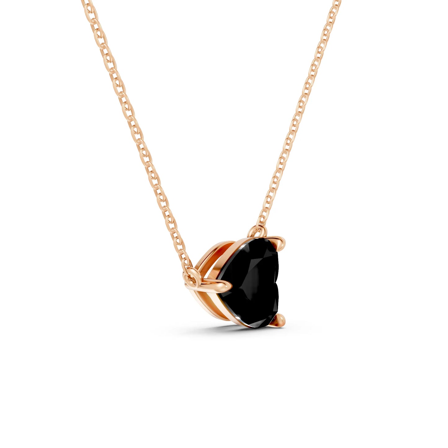 18K Gold Heart Cut Black Diamond East-West Solitaire Necklace