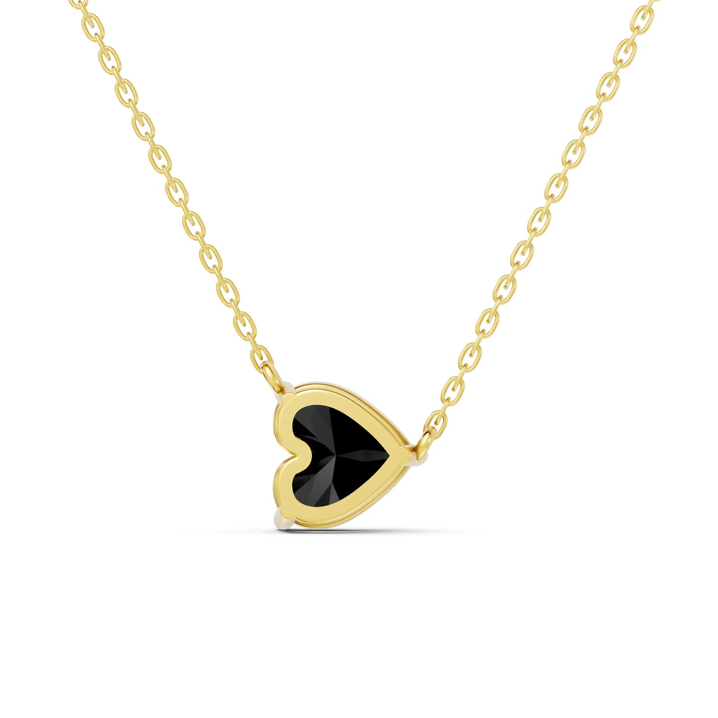18K Gold Heart Cut Black Diamond East-West Solitaire Necklace
