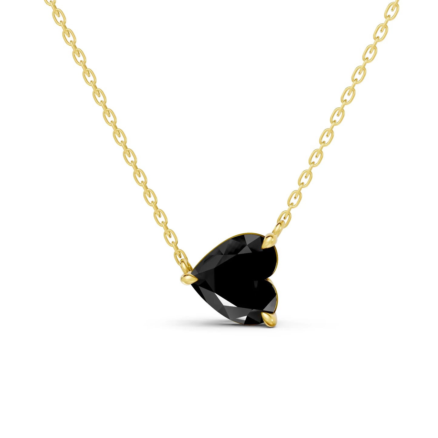 18K Gold Heart Cut Black Diamond East-West Solitaire Necklace