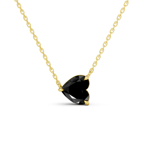 18K Gold Heart Cut Black Diamond East-West Solitaire Necklace