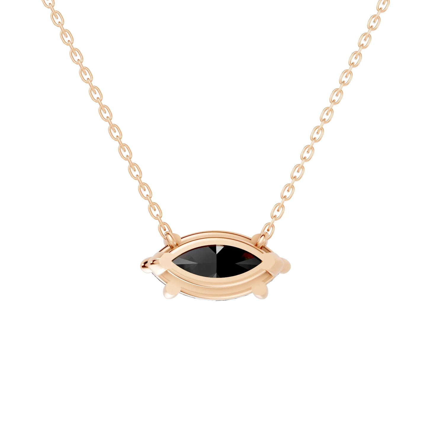 18K Gold Marquise Cut Black Diamond East-West Solitaire Necklace