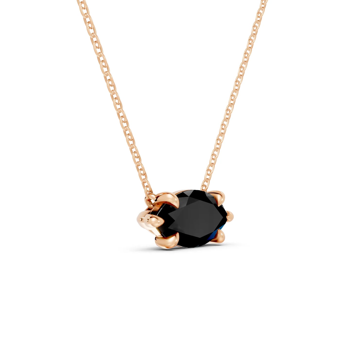18K Gold Marquise Cut Black Diamond East-West Solitaire Necklace