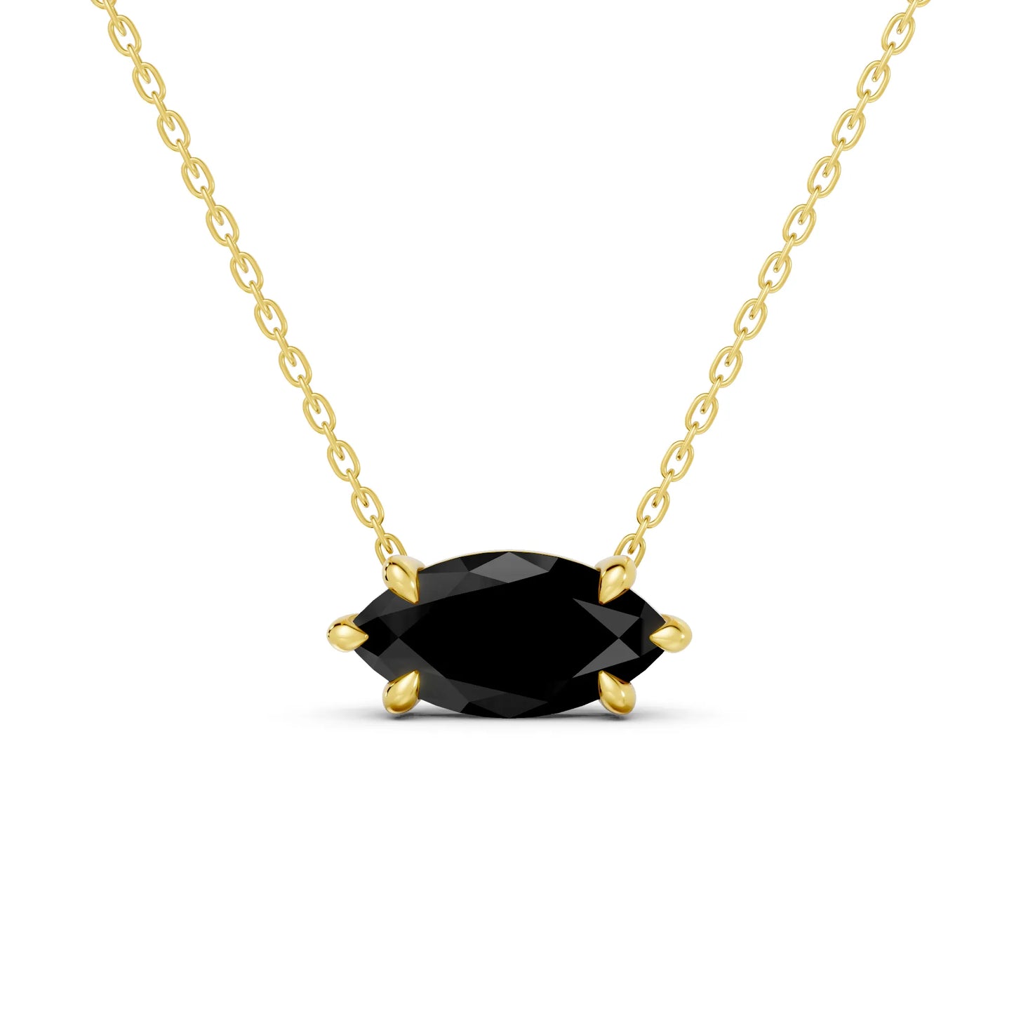 18K Gold Marquise Cut Black Diamond East-West Solitaire Necklace