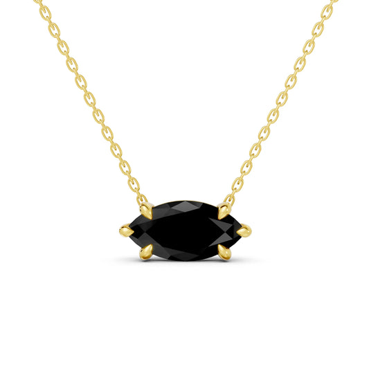 18K Gold Marquise Cut Black Diamond East-West Solitaire Necklace