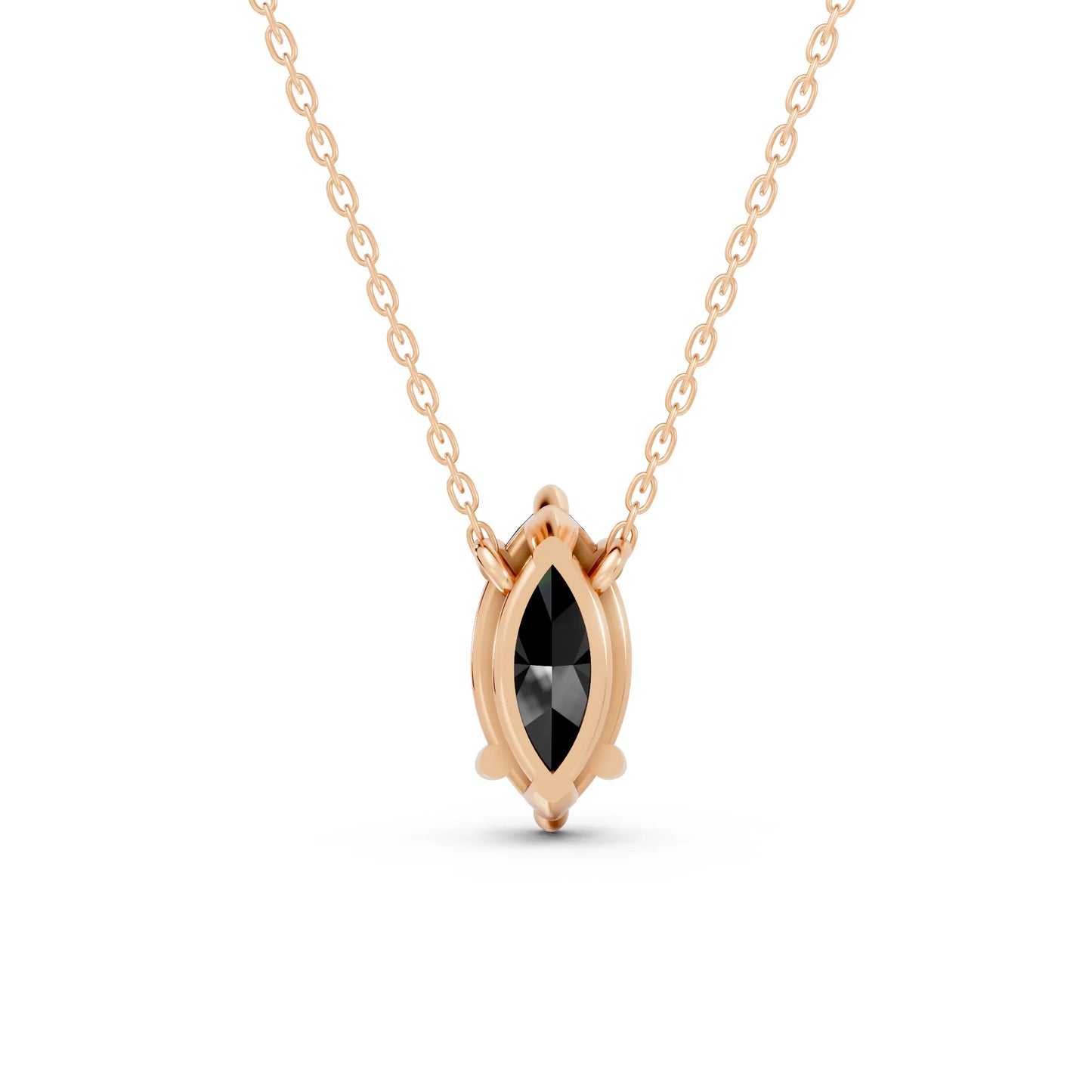 18K Gold Marquise Cut Black Diamond Solitaire Necklace