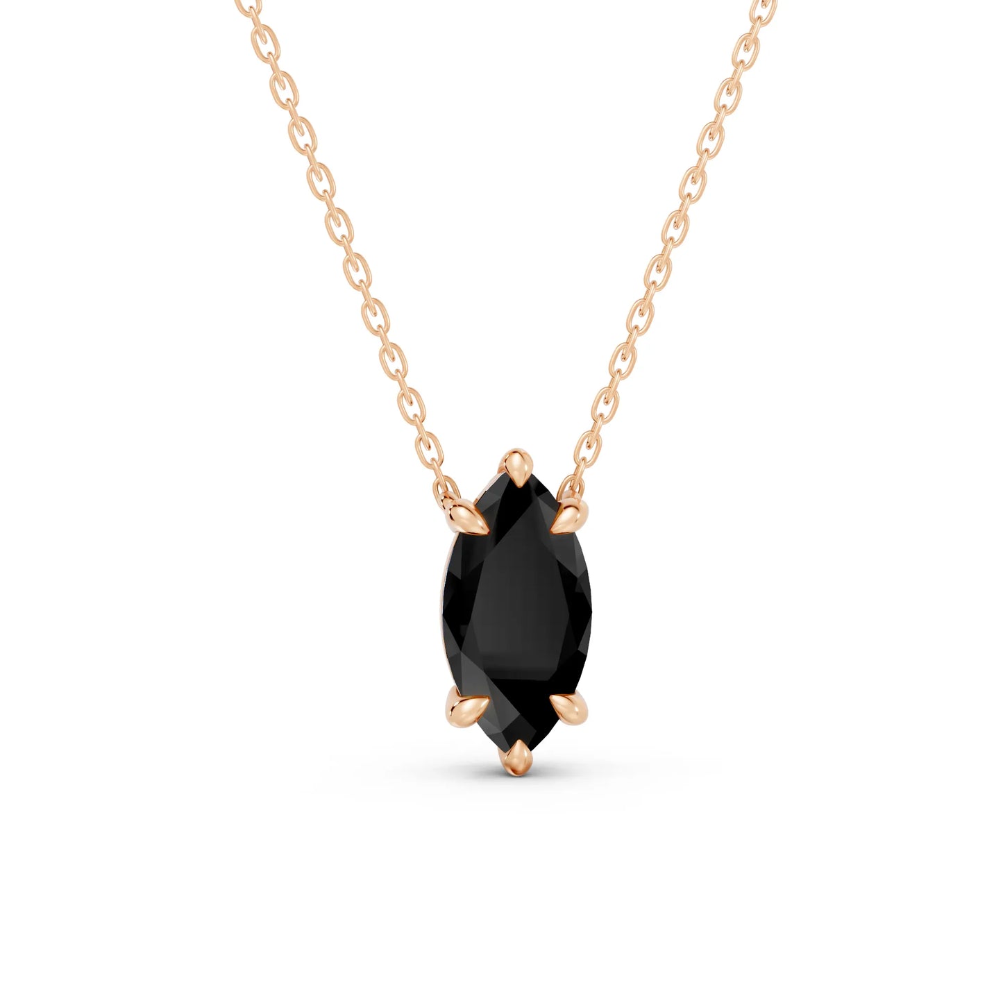 18K Gold Marquise Cut Black Diamond Solitaire Necklace