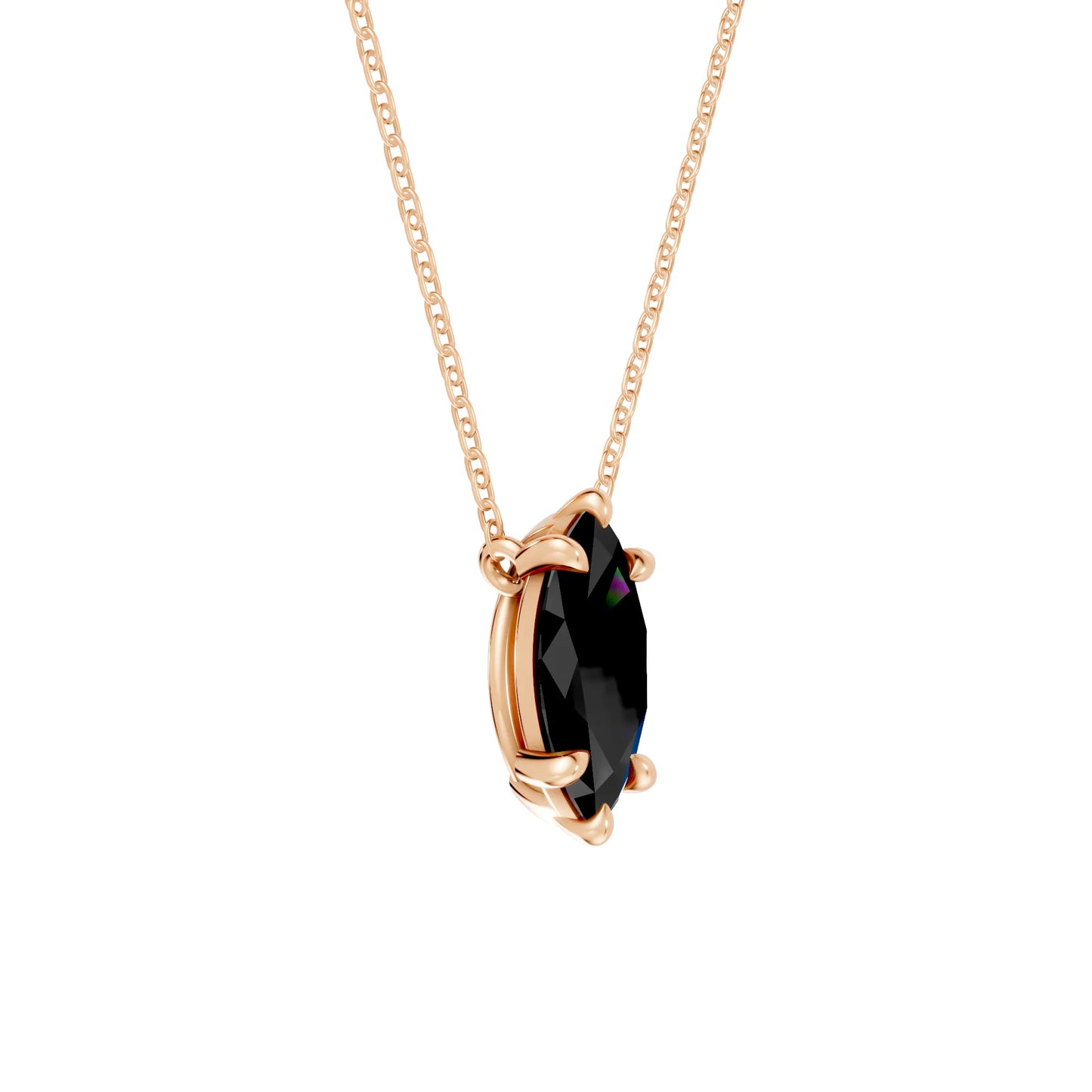 18K Gold Marquise Cut Black Diamond Solitaire Necklace