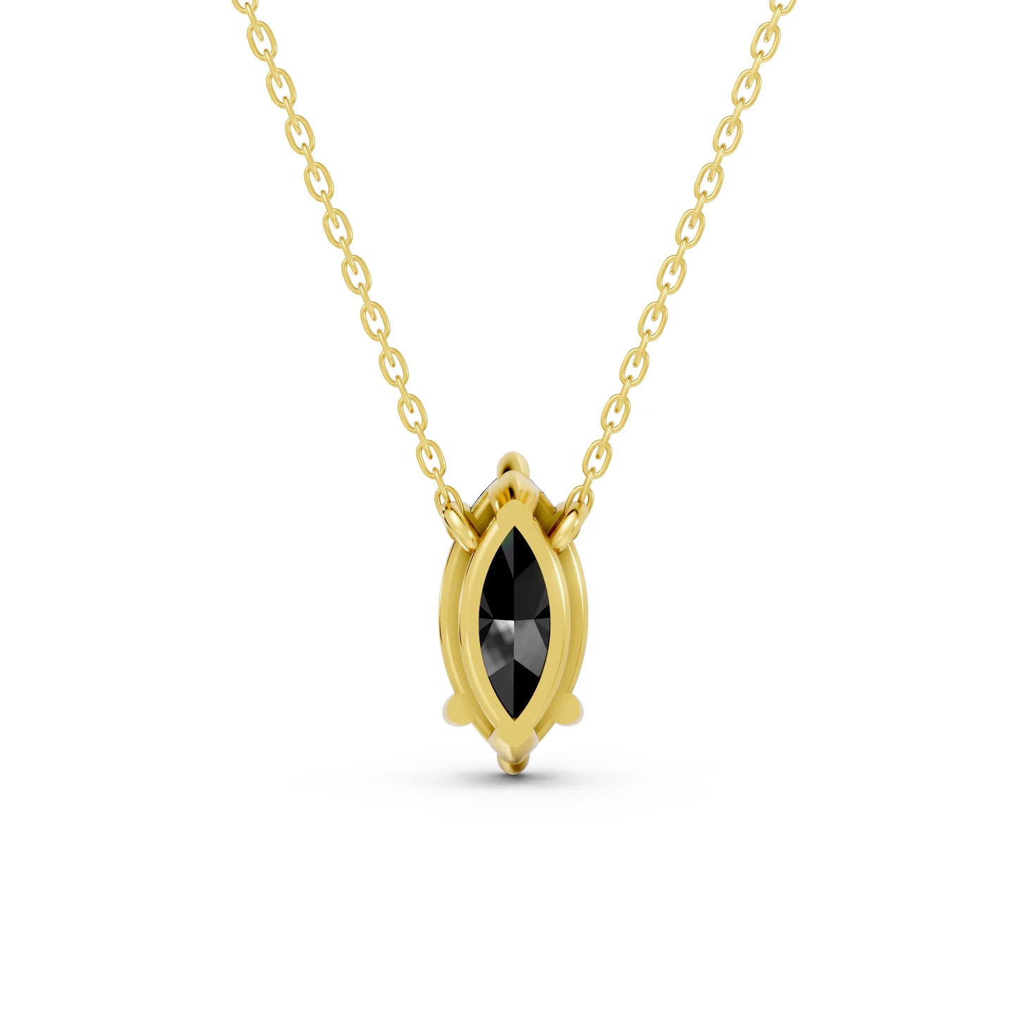 18K Gold Marquise Cut Black Diamond Solitaire Necklace