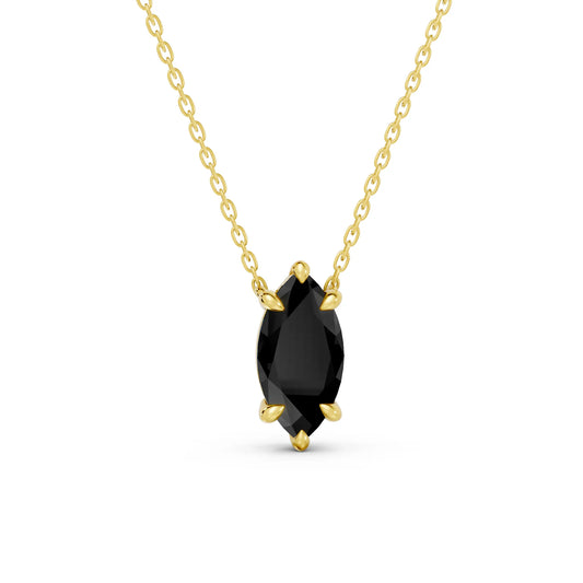 18K Gold Marquise Cut Black Diamond Solitaire Necklace