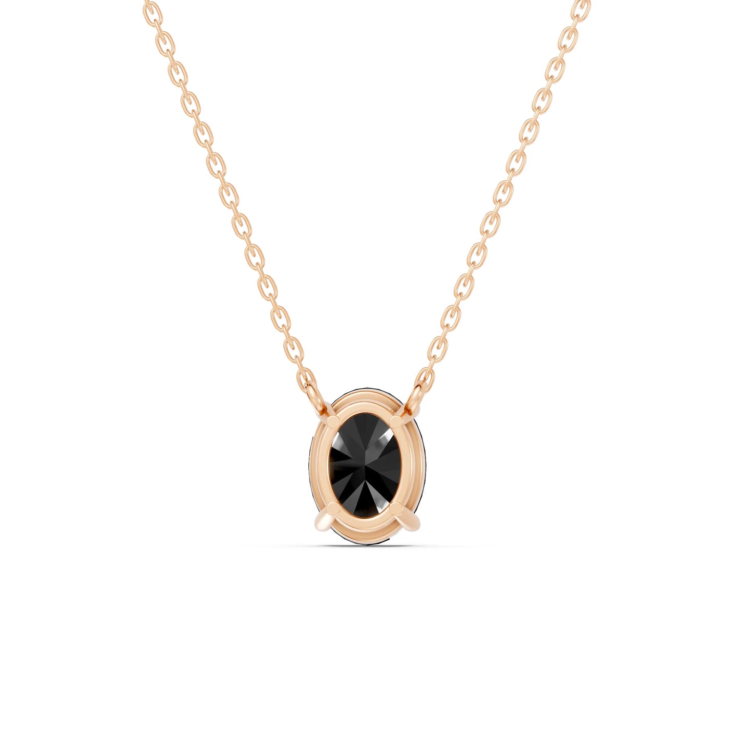 18K Gold Oval Cut Black Diamond Solitaire Necklace