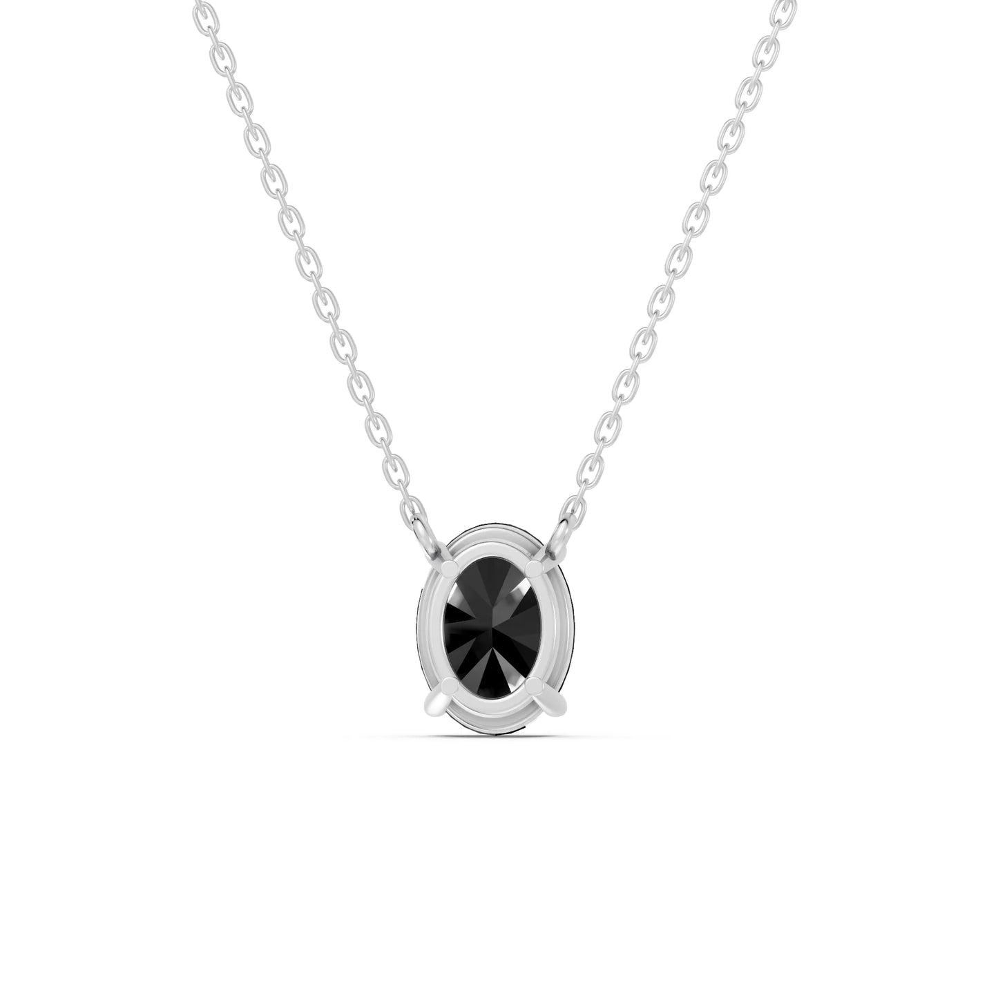 18K Gold Oval Cut Black Diamond Solitaire Necklace