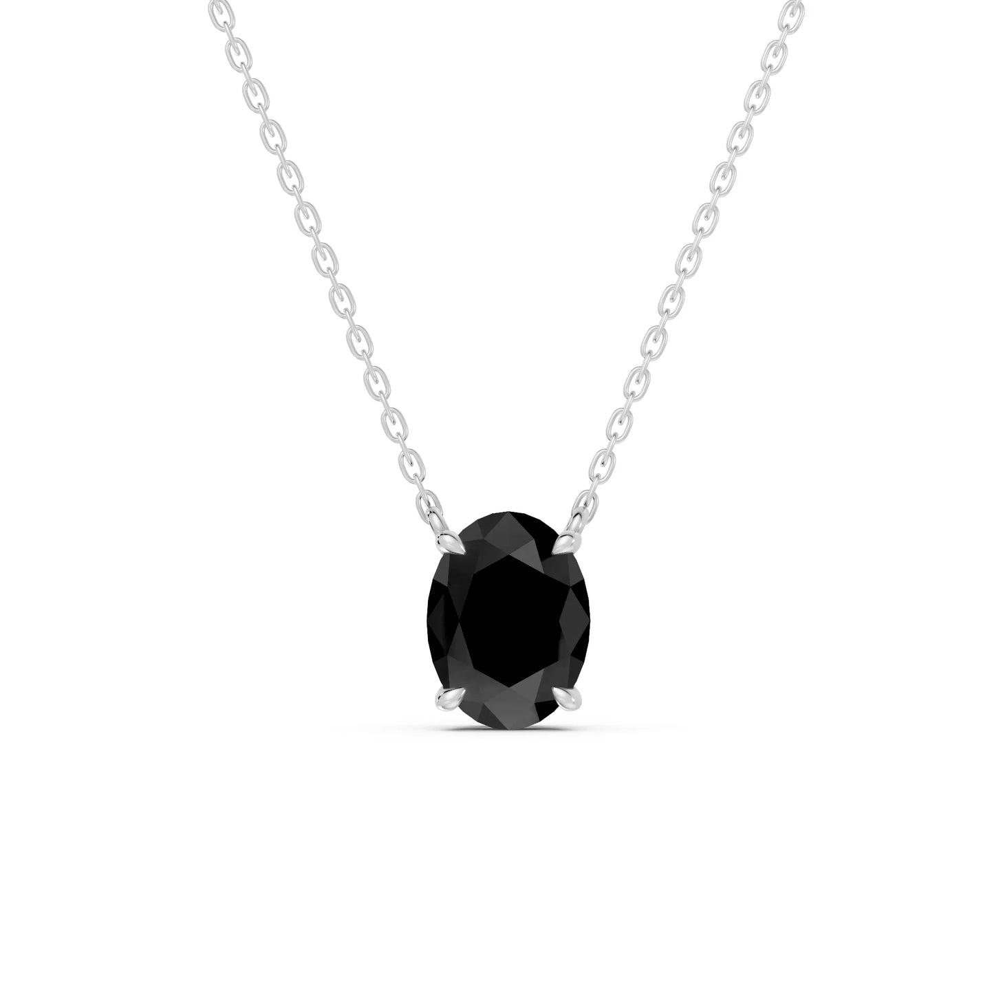 18K Gold Oval Cut Black Diamond Solitaire Necklace