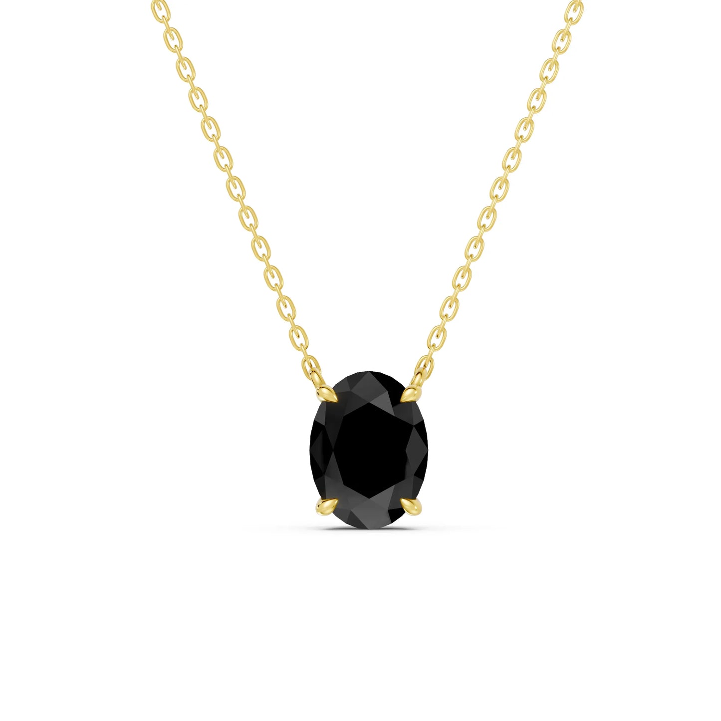 18K Gold Oval Cut Black Diamond Solitaire Necklace