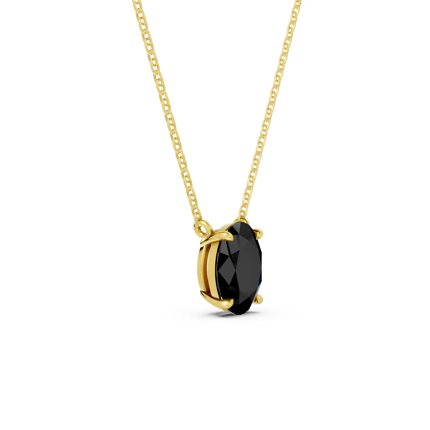 18K Gold Oval Cut Black Diamond Solitaire Necklace