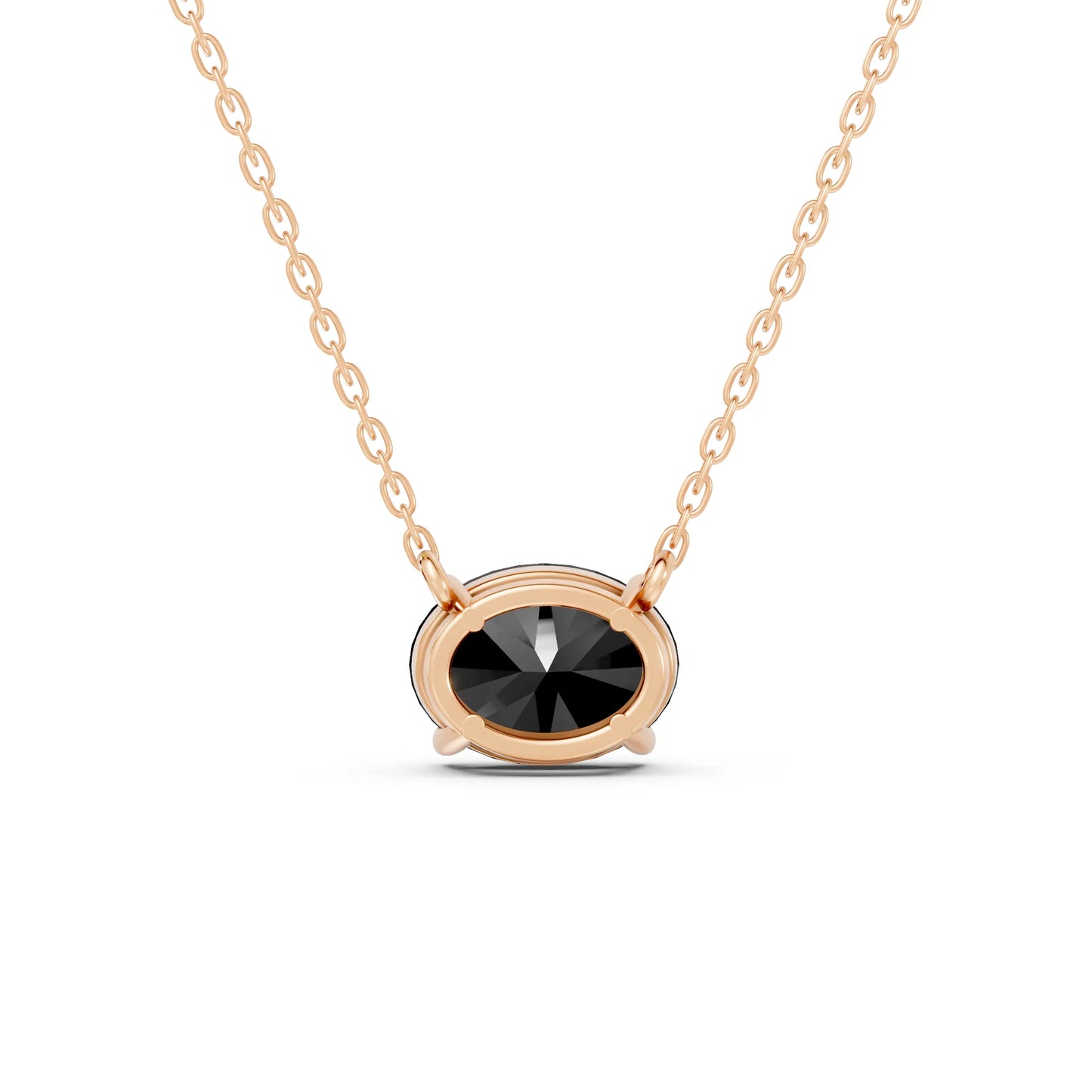 18K Gold Oval Cut Black Diamond East-West Solitaire Necklace
