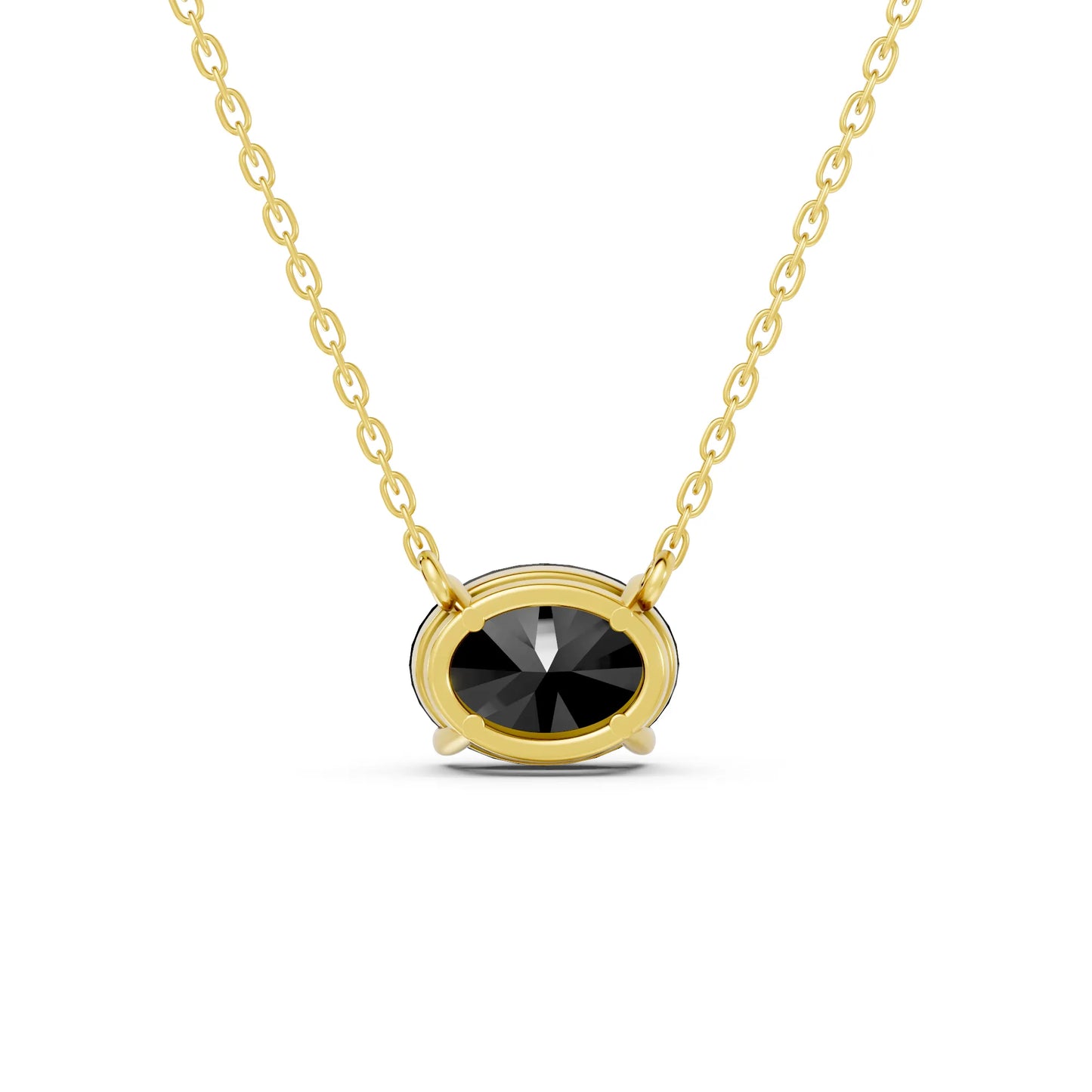 18K Gold Oval Cut Black Diamond East-West Solitaire Necklace