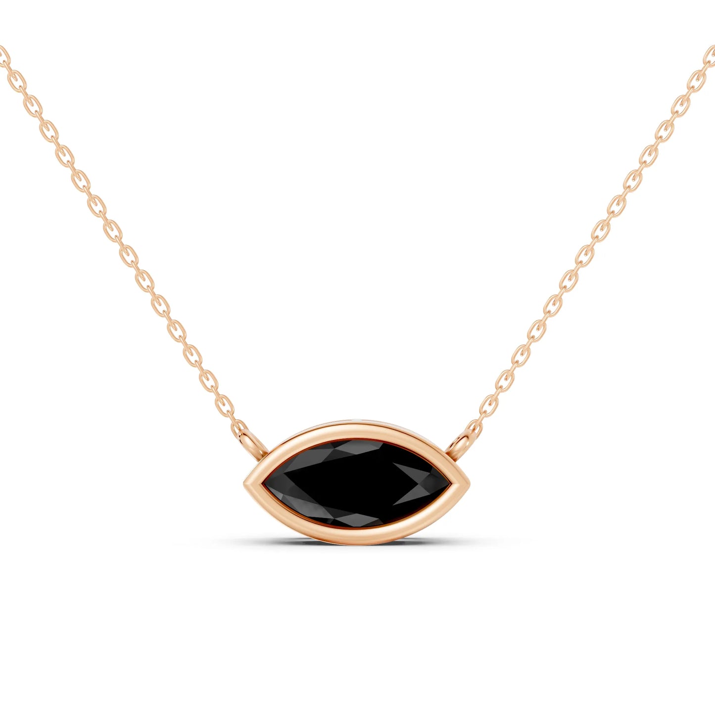 18K Gold Marquise Cut Black Diamond East - West Bezel Necklace