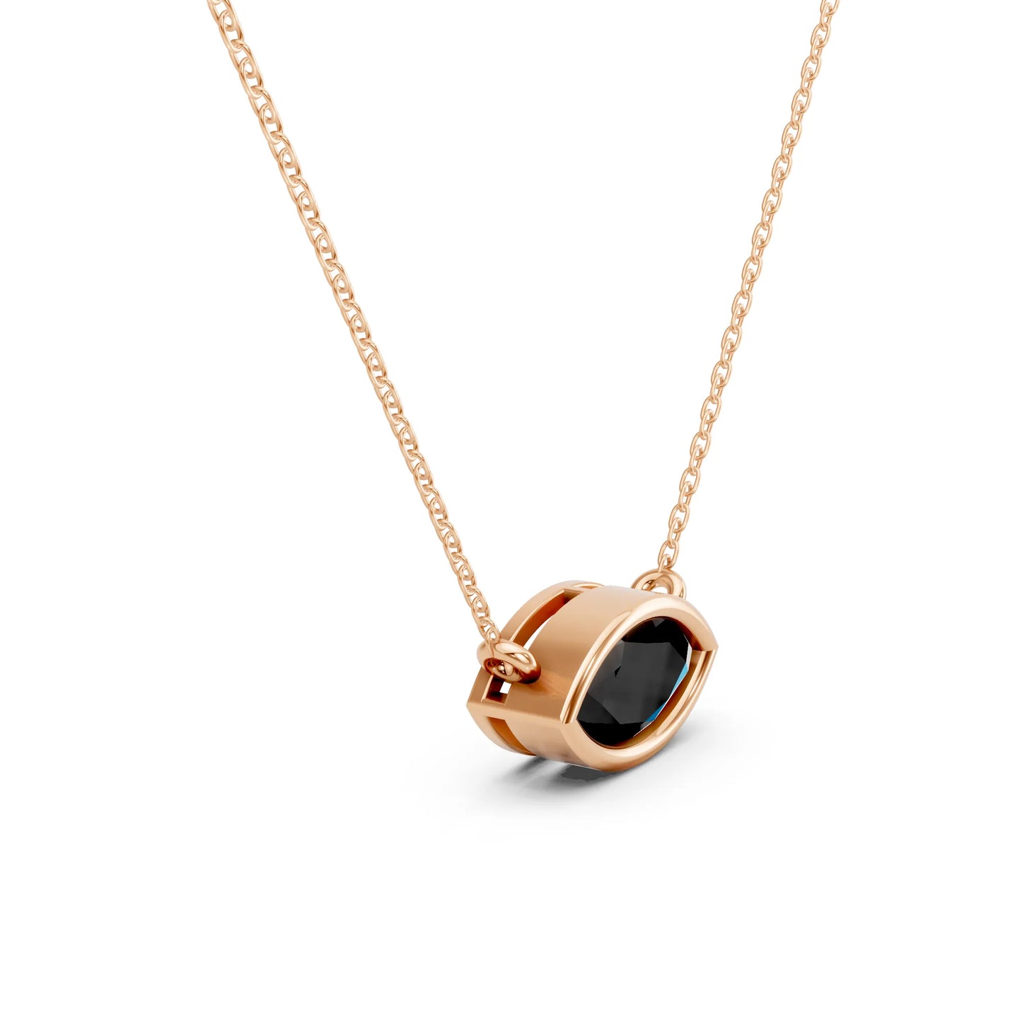 18K Gold Marquise Cut Black Diamond East - West Bezel Necklace