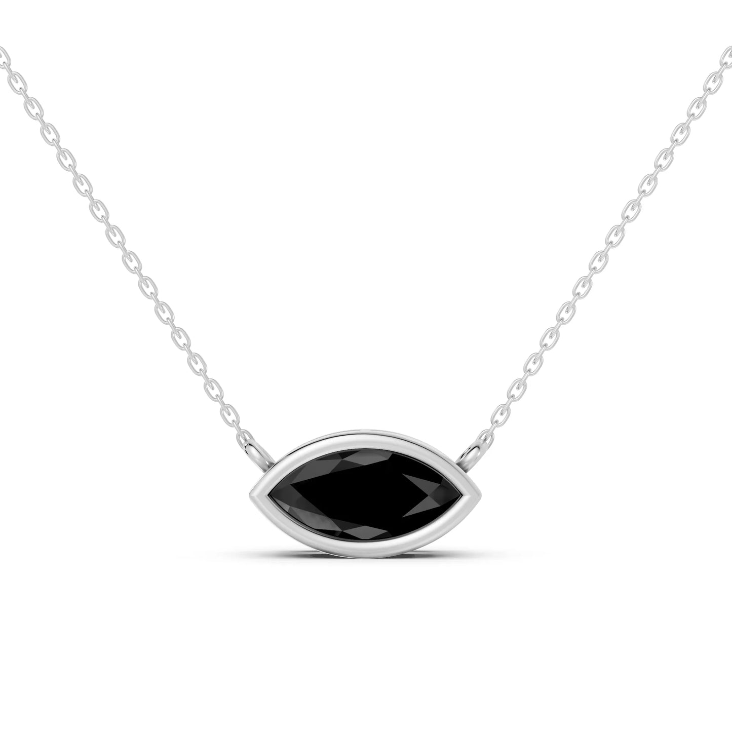 18K Gold Marquise Cut Black Diamond East - West Bezel Necklace