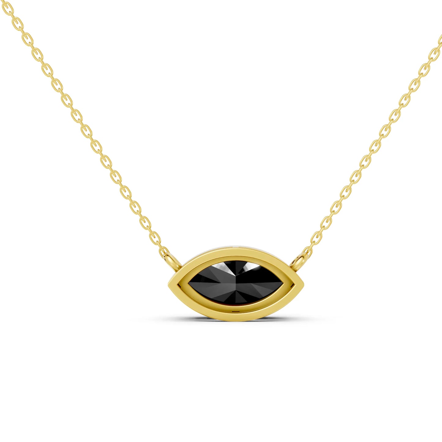 18K Gold Marquise Cut Black Diamond East - West Bezel Necklace