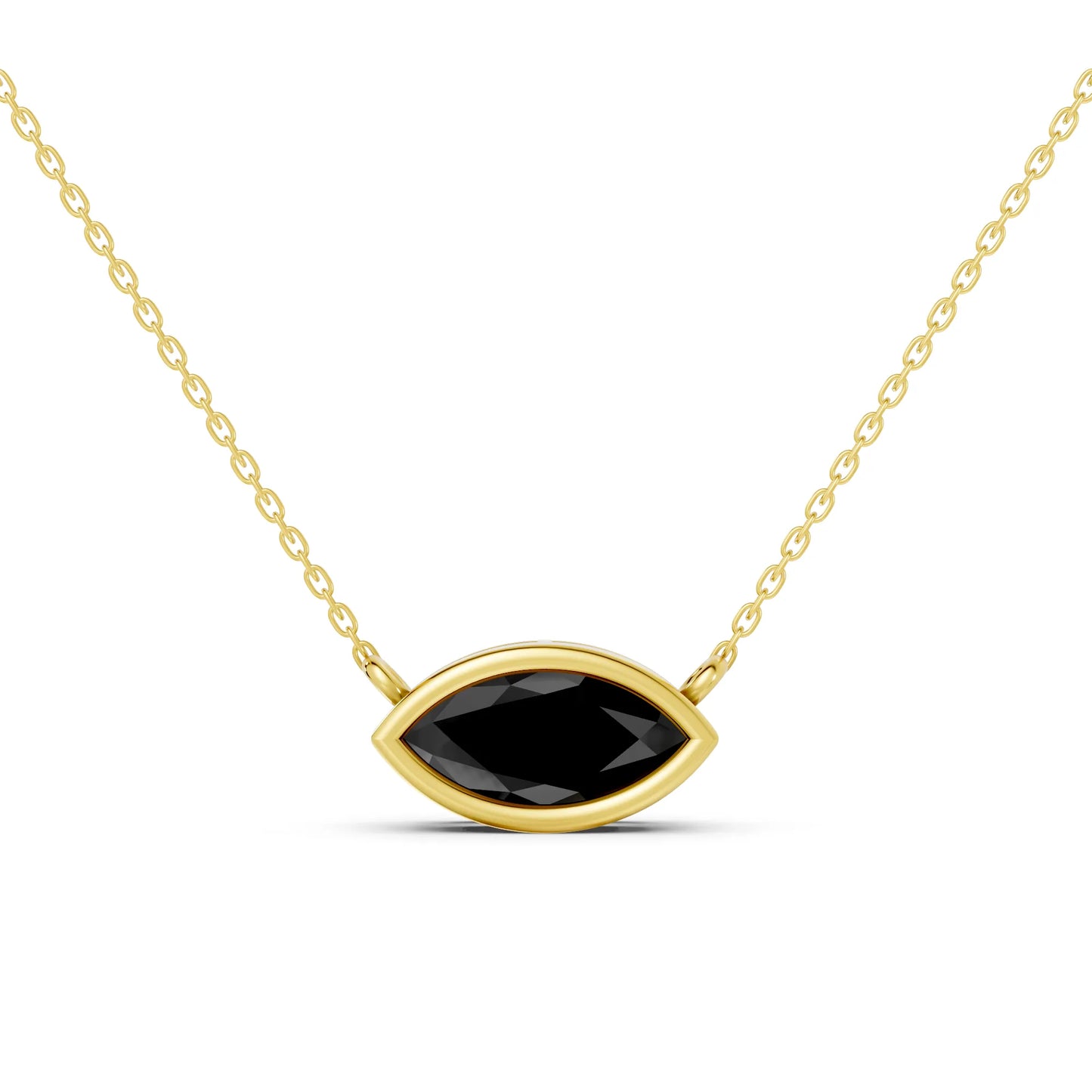 18K Gold Marquise Cut Black Diamond East - West Bezel Necklace