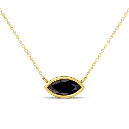 18K Gold Marquise Cut Black Diamond East - West Bezel Necklace