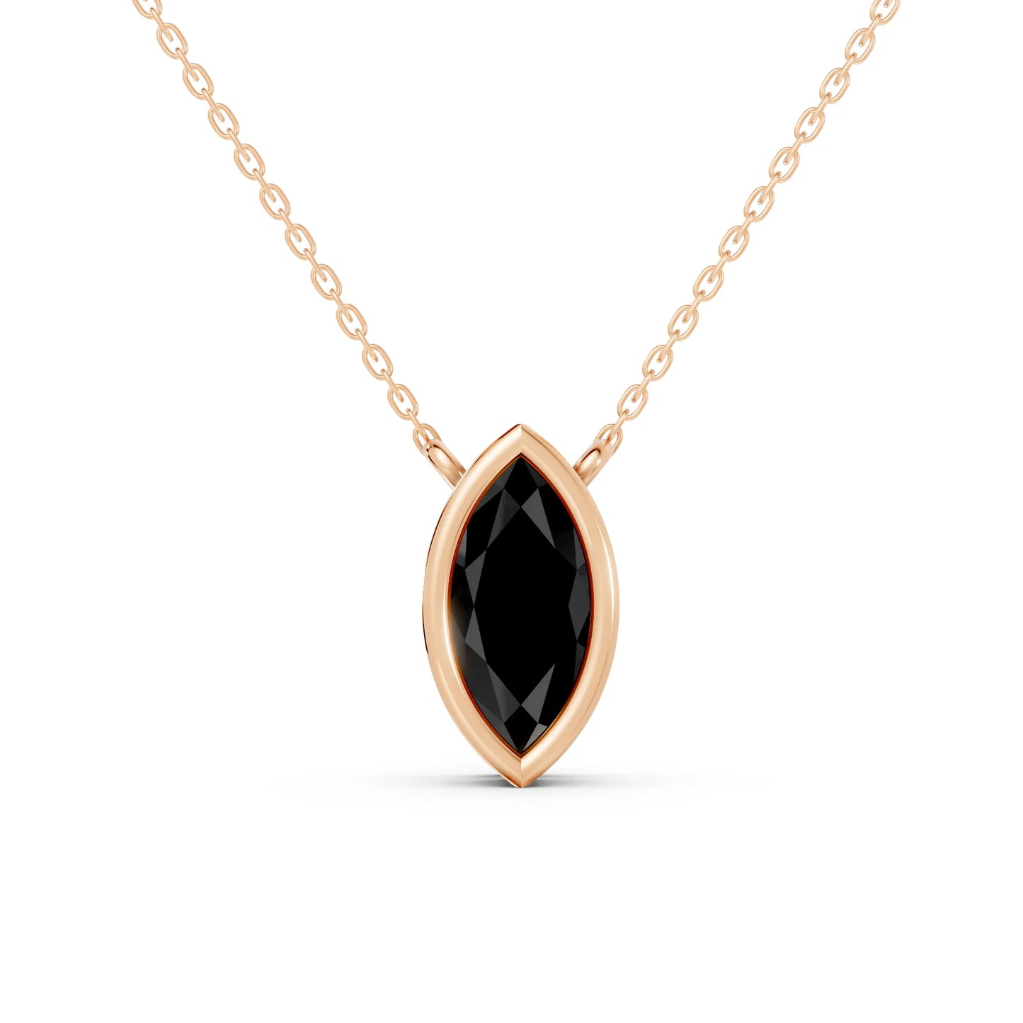 18K Gold Marquise Cut Black Diamond Bezel Necklace